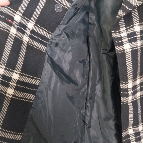 Bongo Womens Large Belted Brushed Soft Button-Down Plaid Navy Blue White Jacket - Picture 9 of 15